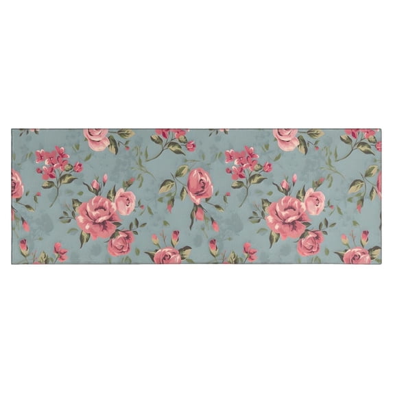 Pioneer Flower Floral Print Pattern Kitchen Rug Mat,Kitchen Runner Rugs Non Skid Washable,Decorative Kitchen Floor Mats for Kitchen,Sink,Laundry,17"X47"