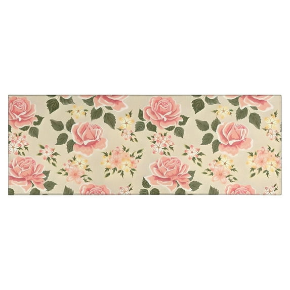 Pioneer Flower Floral Print Pattern Kitchen Rug Mat,Kitchen Runner Rugs Non Skid Washable,Decorative Kitchen Floor Mats for Kitchen,Sink,Laundry,17"X47"