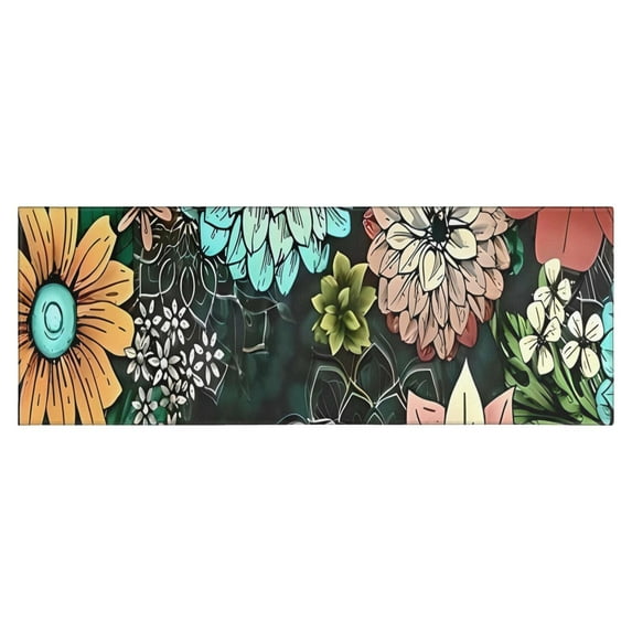 Pioneer Flower Floral Print Pattern Kitchen Rug Mat,Kitchen Runner Rugs Non Skid Washable,Decorative Kitchen Floor Mats for Kitchen,Sink,Laundry,17"X47"