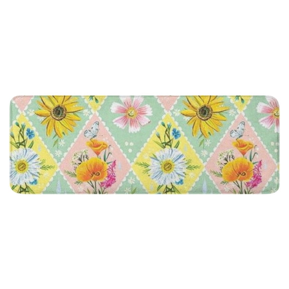 Pioneer Flower Floral Print Pattern Kitchen Rug Mat,Kitchen Runner Rugs Non Skid Washable,Decorative Kitchen Floor Mats for Kitchen,Sink,Laundry,17"x47.2"