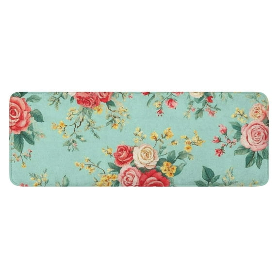 Pioneer Flower Floral Print Pattern Kitchen Rug Mat,Kitchen Runner Rugs Non Skid Washable,Decorative Kitchen Floor Mats for Kitchen,Sink,Laundry,17"x47.2"