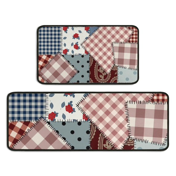 Pioneer Flower Floral Print Pattern Kitchen Rugs Sets Of 2,Anti Fatigue Kitchen Mat Rugs Non Slip Washable,Decorative Kitchen Floor Mats for Kitchen,Sink,Laundry,17"X30"+17"X47"
