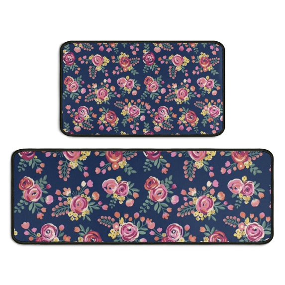 Pioneer Flower Floral Print Pattern Kitchen Rugs Sets Of 2,Anti Fatigue Kitchen Mat Rugs Non Slip Washable,Decorative Kitchen Floor Mats for Kitchen,Sink,Laundry,17"X30"+17"X47"
