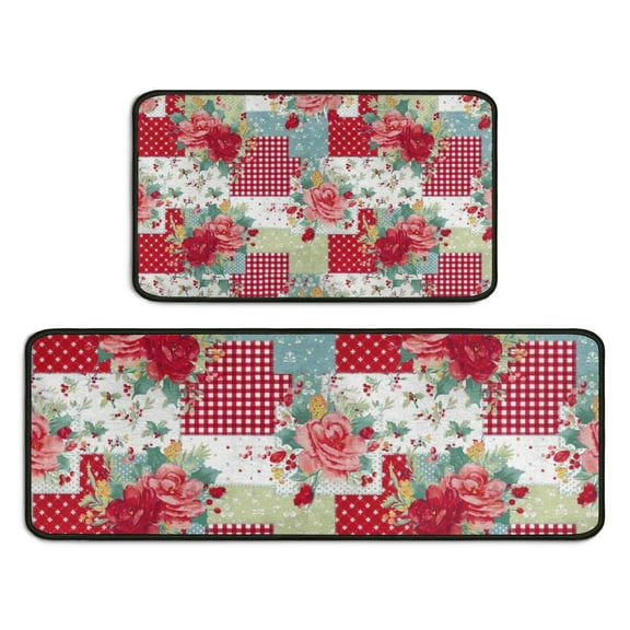 Pioneer Flower Floral Print Pattern Kitchen Rugs Sets Of 2,Anti Fatigue Kitchen Mat Rugs Non Slip Washable,Decorative Kitchen Floor Mats for Kitchen,Sink,Laundry,17"X30"+17"X47"