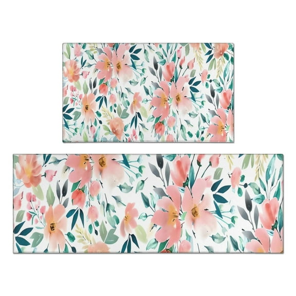 Pioneer Flower Floral Print Pattern Kitchen Rugs Sets Of 2,Anti Fatigue Kitchen Mat Rugs Non Slip Washable,Decorative Kitchen Floor Mats for Kitchen,Sink,Laundry,17"x30"+17"x47"