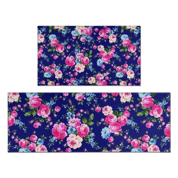 Pioneer Flower Floral Print Pattern Kitchen Rugs Sets Of 2,Anti Fatigue Kitchen Mat Rugs Non Slip Washable,Decorative Kitchen Floor Mats for Kitchen,Sink,Laundry,17"x30"+17"x47"
