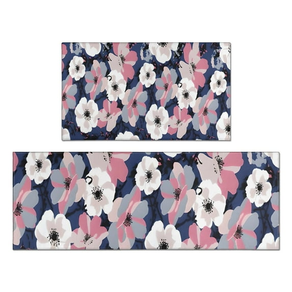 Pioneer Flower Floral Print Pattern Kitchen Rugs Sets Of 2,Anti Fatigue Kitchen Mat Rugs Non Slip Washable,Decorative Kitchen Floor Mats for Kitchen,Sink,Laundry,17"x30"+17"x47"