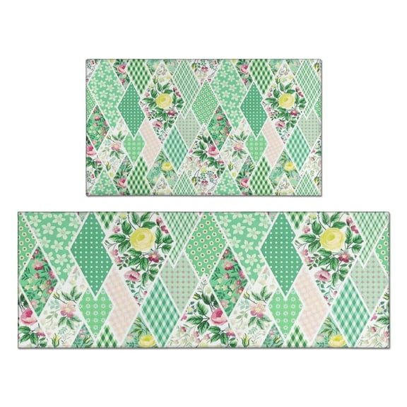 Pioneer Flower Floral Print Pattern Kitchen Rugs Sets Of 2,Anti Fatigue Kitchen Mat Rugs Non Slip Washable,Decorative Kitchen Floor Mats for Kitchen,Sink,Laundry,17"x30"+17"x47"