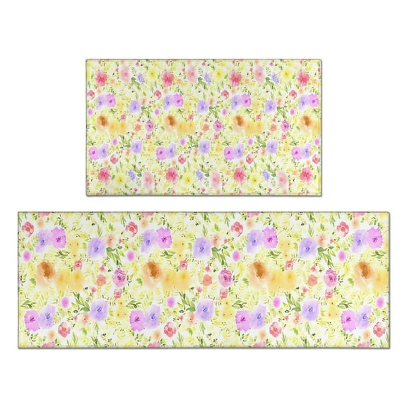 Pioneer Flower Floral Print Pattern Kitchen Rugs Sets Of 2,Anti Fatigue Kitchen Mat Rugs Non Slip Washable,Decorative Kitchen Floor Mats for Kitchen,Sink,Laundry,17"x30"+17"x47"