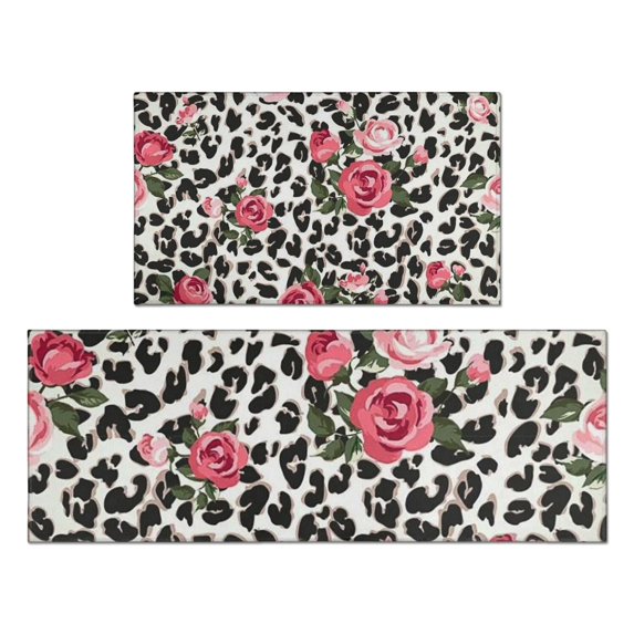 Pioneer Flower Floral Print Pattern Kitchen Rugs Sets Of 2,Anti Fatigue Kitchen Mat Rugs Non Slip Washable,Decorative Kitchen Floor Mats for Kitchen,Sink,Laundry,17"x30"+17"x47"