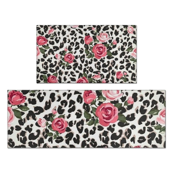 Pioneer Flower Floral Print Pattern Kitchen Rugs Sets Of 2,Anti Fatigue Kitchen Mat Rugs Non Slip Washable,Decorative Kitchen Floor Mats for Kitchen,Sink,Laundry,17"x30"+17"x47"