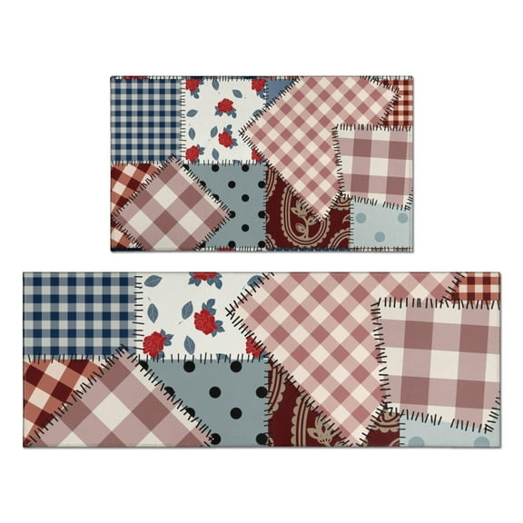 Pioneer Flower Floral Print Pattern Kitchen Rugs Sets Of 2,Anti Fatigue Kitchen Mat Rugs Non Slip Washable,Decorative Kitchen Floor Mats for Kitchen,Sink,Laundry,17"x30"+17"x47"