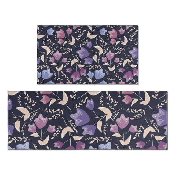 Pioneer Flower Floral Print Pattern Kitchen Rugs Sets Of 2,Anti Fatigue Kitchen Mat Rugs Non Slip Washable,Decorative Kitchen Floor Mats for Kitchen,Sink,Laundry,17"x30"+17"x47"