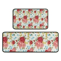 Pioneer Flower Floral Print Pattern Kitchen Rugs Sets Of 2,Anti Fatigue Kitchen Mat Rugs Non Slip Washable,Decorative Kitchen Floor Mats for Kitchen,Sink,Laundry,17"X30" 17"X47"