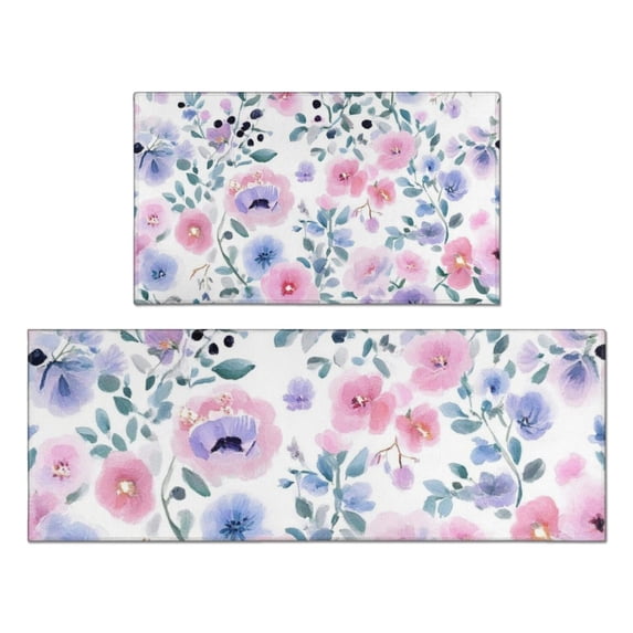 Pioneer Flower Floral Print Pattern Kitchen Rugs Sets Of 2,Anti Fatigue Kitchen Mat Rugs Non Slip Washable,Decorative Kitchen Floor Mats for Kitchen,Sink,Laundry,17"x30"+17"x47"