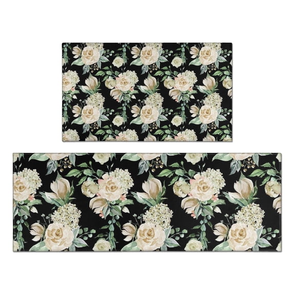 Pioneer Flower Floral Print Pattern Kitchen Rugs Sets Of 2,Anti Fatigue Kitchen Mat Rugs Non Slip Washable,Decorative Kitchen Floor Mats for Kitchen,Sink,Laundry,17"x30"+17"x47"