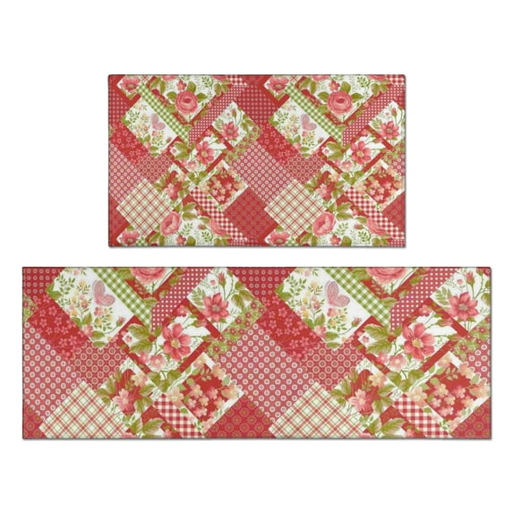 Pioneer Flower Floral Print Pattern Kitchen Rugs Sets Of 2,Anti Fatigue Kitchen Mat Rugs Non Slip Washable,Decorative Kitchen Floor Mats for Kitchen,Sink,Laundry,17"x30"+17"x47"