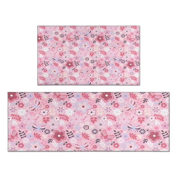 Pioneer Flower Floral Print Pattern Kitchen Rugs Sets Of 2,Anti Fatigue Kitchen Mat Rugs Non Slip Washable,Decorative Kitchen Floor Mats for Kitchen,Sink,Laundry,17"x30"+17"x47"