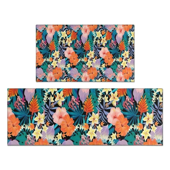 Pioneer Flower Floral Print Pattern Kitchen Rugs Sets Of 2,Anti Fatigue Kitchen Mat Rugs Non Slip Washable,Decorative Kitchen Floor Mats for Kitchen,Sink,Laundry,17"x30"+17"x47"