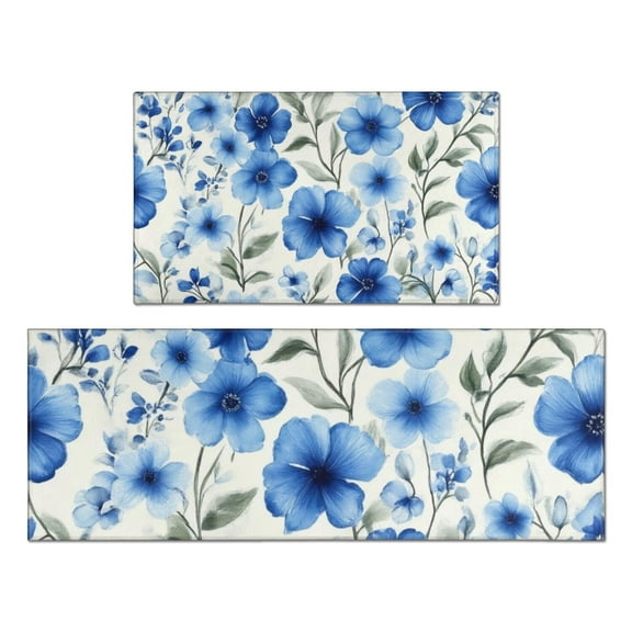 Pioneer Flower Floral Print Pattern Kitchen Rugs Sets Of 2,Anti Fatigue Kitchen Mat Rugs Non Slip Washable,Decorative Kitchen Floor Mats for Kitchen,Sink,Laundry,17"x30"+17"x47"