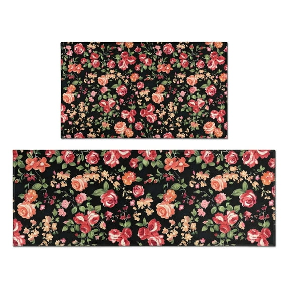 Pioneer Flower Floral Print Pattern Kitchen Rugs Sets Of 2,Anti Fatigue Kitchen Mat Rugs Non Slip Washable,Decorative Kitchen Floor Mats for Kitchen,Sink,Laundry,17"x30"+17"x47"