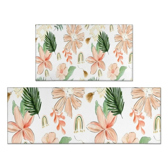 Pioneer Flower Floral Print Pattern Kitchen Rugs Sets Of 2,Anti Fatigue Kitchen Mat Rugs Non Slip Washable,Decorative Kitchen Floor Mats for Kitchen,Sink,Laundry,17"x30"+17"x47"