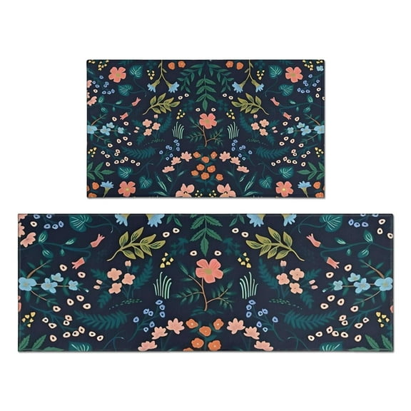 Pioneer Flower Floral Print Pattern Kitchen Rugs Sets Of 2,Anti Fatigue Kitchen Mat Rugs Non Slip Washable,Decorative Kitchen Floor Mats for Kitchen,Sink,Laundry,17"x30"+17"x47"