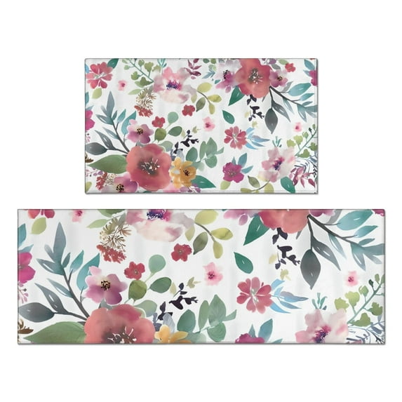 Pioneer Flower Floral Print Pattern Kitchen Rugs Sets Of 2,Anti Fatigue Kitchen Mat Rugs Non Slip Washable,Decorative Kitchen Floor Mats for Kitchen,Sink,Laundry,17"x30"+17"x47"