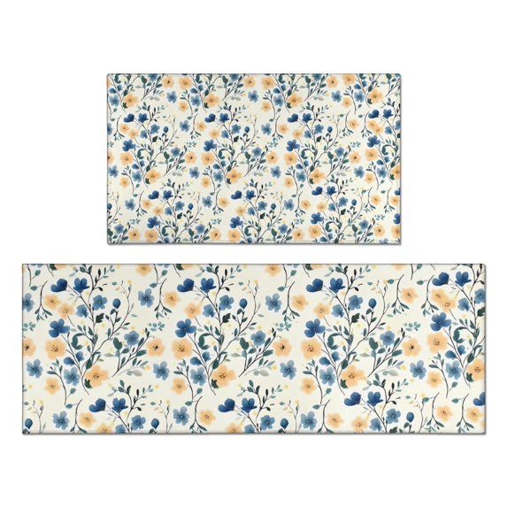 Pioneer Flower Floral Print Pattern Kitchen Rugs Sets Of 2,Anti Fatigue Kitchen Mat Rugs Non Slip Washable,Decorative Kitchen Floor Mats for Kitchen,Sink,Laundry,17"x30"+17"x47"