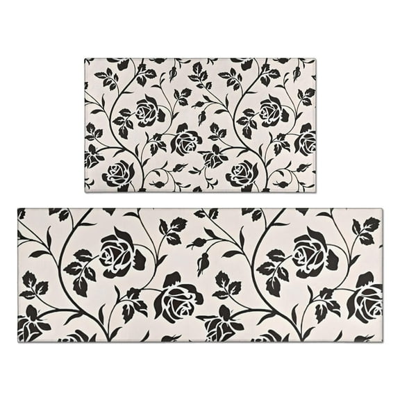 Pioneer Flower Floral Print Pattern Kitchen Rugs Sets Of 2,Anti Fatigue Kitchen Mat Rugs Non Slip Washable,Decorative Kitchen Floor Mats for Kitchen,Sink,Laundry,17"x30"+17"x47"