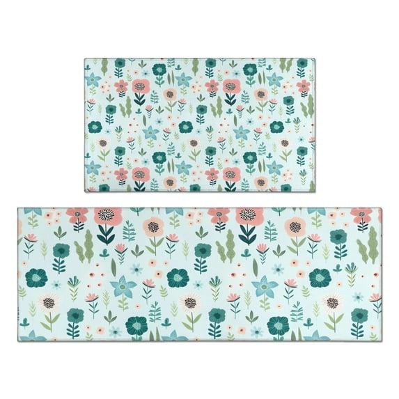 Pioneer Flower Floral Print Pattern Kitchen Rugs Sets Of 2,Anti Fatigue Kitchen Mat Rugs Non Slip Washable,Decorative Kitchen Floor Mats for Kitchen,Sink,Laundry,17"x30"+17"x47"