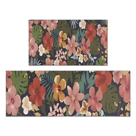Pioneer Flower Floral Print Pattern Kitchen Rugs Sets Of 2,Anti Fatigue Kitchen Mat Rugs Non Slip Washable,Decorative Kitchen Floor Mats for Kitchen,Sink,Laundry,17"x30"+17"x47"