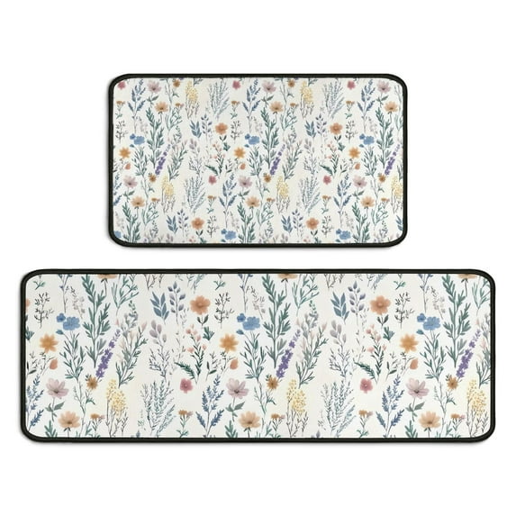 Pioneer Flower Floral Print Pattern Kitchen Rugs Sets Of 2,Anti Fatigue Kitchen Mat Rugs Non Slip Washable,Decorative Kitchen Floor Mats for Kitchen,Sink,Laundry,17"X30"+17"X47"