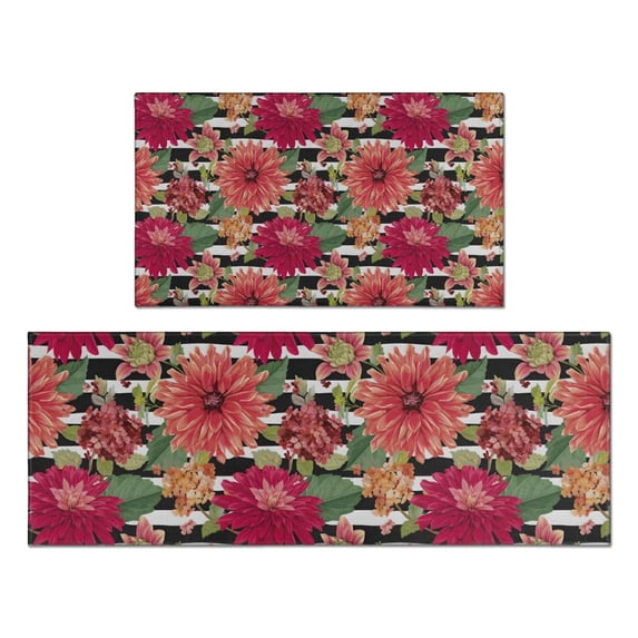 Pioneer Flower Floral Print Pattern Kitchen Rugs Sets Of 2,Anti Fatigue Kitchen Mat Rugs Non Slip Washable,Decorative Kitchen Floor Mats for Kitchen,Sink,Laundry,17"x30"+17"x47"