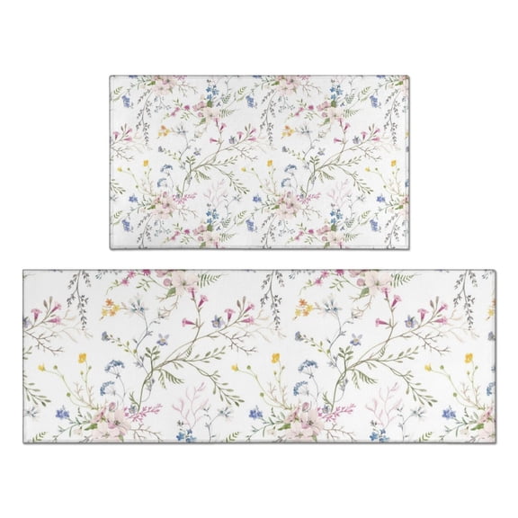 Pioneer Flower Floral Print Pattern Kitchen Rugs Sets Of 2,Anti Fatigue Kitchen Mat Rugs Non Slip Washable,Decorative Kitchen Floor Mats for Kitchen,Sink,Laundry,17"x30"+17"x47"