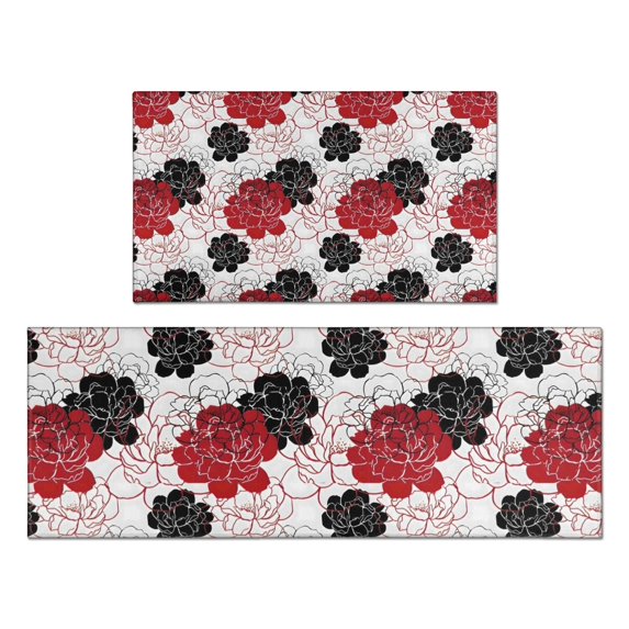 Pioneer Flower Floral Print Pattern Kitchen Rugs Sets Of 2,Anti Fatigue Kitchen Mat Rugs Non Slip Washable,Decorative Kitchen Floor Mats for Kitchen,Sink,Laundry,17"x30"+17"x47"