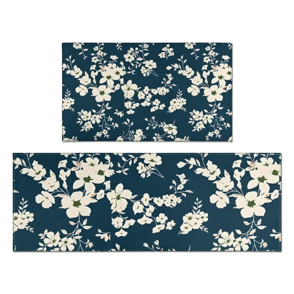 Pioneer Flower Floral Print Pattern Kitchen Rugs Sets Of 2,Anti Fatigue Kitchen Mat Rugs Non Slip Washable,Decorative Kitchen Floor Mats for Kitchen,Sink,Laundry,17"x30"+17"x47"