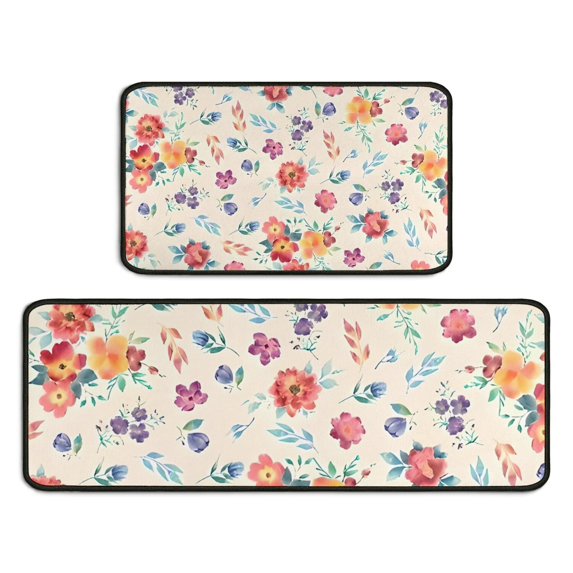 Pioneer Flower Floral Print Pattern Kitchen Rugs Sets Of 2,Anti Fatigue Kitchen Mat Rugs Non Slip Washable,Decorative Kitchen Floor Mats for Kitchen,Sink,Laundry,17"X30"+17"X47"