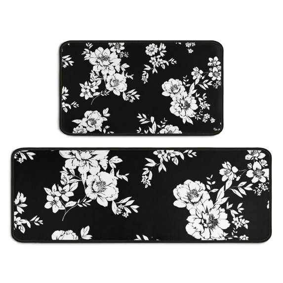 Pioneer Flower Floral Print Pattern Kitchen Rugs Sets Of 2,Anti Fatigue Kitchen Mat Rugs Non Slip Washable,Decorative Kitchen Floor Mats for Kitchen,Sink,Laundry,17"X30"+17"X47"