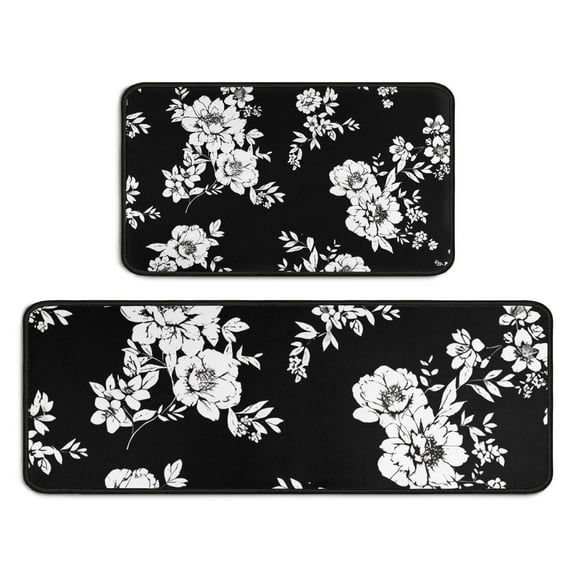 Pioneer Flower Floral Print Pattern Kitchen Rugs Sets Of 2,Anti Fatigue Kitchen Mat Rugs Non Slip Washable,Decorative Kitchen Floor Mats for Kitchen,Sink,Laundry,17"X30"+17"X47"