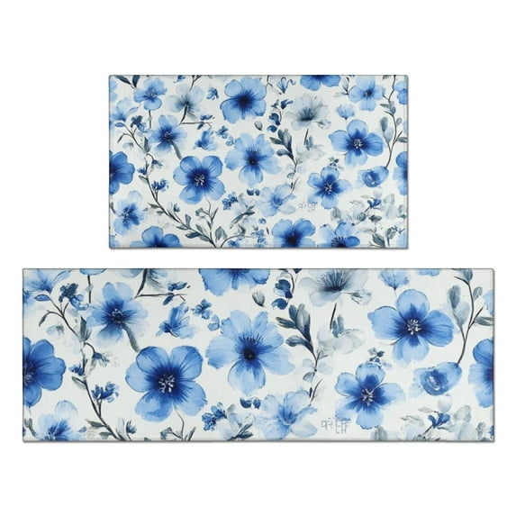 Pioneer Flower Floral Print Pattern Kitchen Rugs Sets Of 2,Anti Fatigue Kitchen Mat Rugs Non Slip Washable,Decorative Kitchen Floor Mats for Kitchen,Sink,Laundry,17"x30"+17"x47"