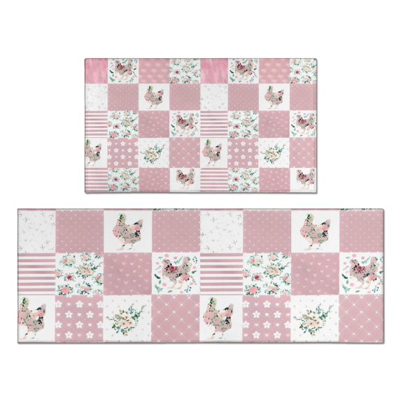 Pioneer Flower Floral Print Pattern Kitchen Rugs Sets Of 2,Anti Fatigue Kitchen Mat Rugs Non Slip Washable,Decorative Kitchen Floor Mats for Kitchen,Sink,Laundry,17"x30"+17"x47"