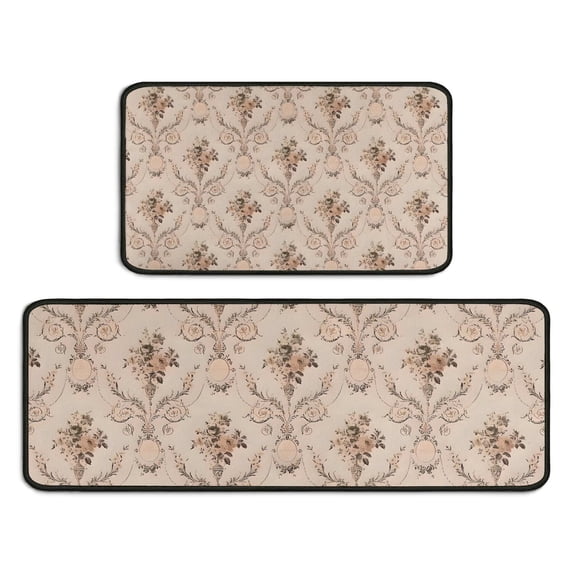 Pioneer Flower Floral Print Pattern Kitchen Rugs Sets Of 2,Anti Fatigue Kitchen Mat Rugs Non Slip Washable,Decorative Kitchen Floor Mats for Kitchen,Sink,Laundry,17"X30"+17"X47"