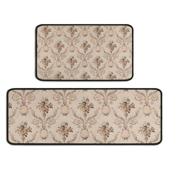 Pioneer Flower Floral Print Pattern Kitchen Rugs Sets Of 2,Anti Fatigue Kitchen Mat Rugs Non Slip Washable,Decorative Kitchen Floor Mats for Kitchen,Sink,Laundry,17"X30"+17"X47"