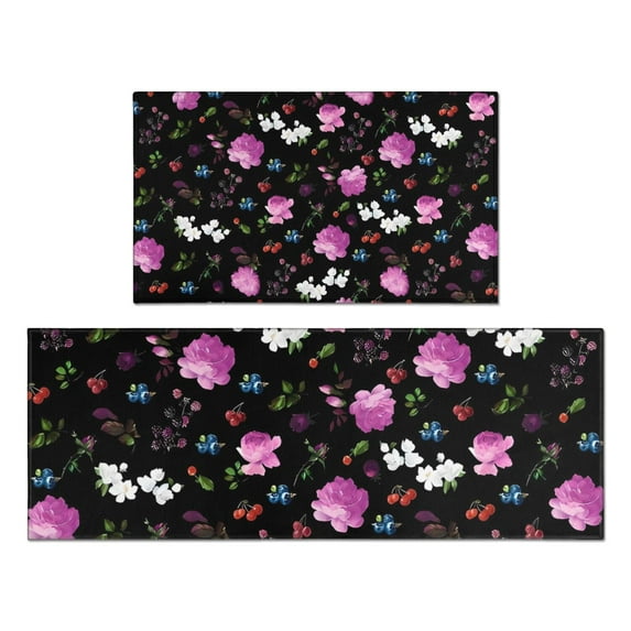 Pioneer Flower Floral Print Pattern Kitchen Rugs Sets Of 2,Anti Fatigue Kitchen Mat Rugs Non Slip Washable,Decorative Kitchen Floor Mats for Kitchen,Sink,Laundry,17"x30"+17"x47"