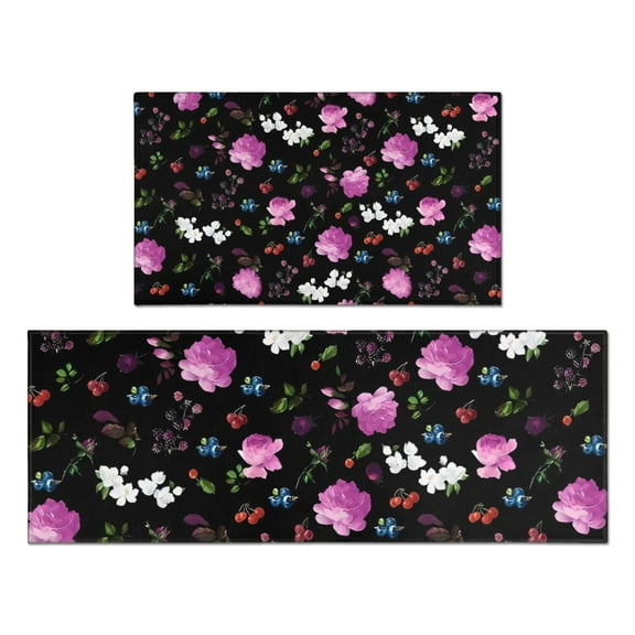 Pioneer Flower Floral Print Pattern Kitchen Rugs Sets Of 2,Anti Fatigue Kitchen Mat Rugs Non Slip Washable,Decorative Kitchen Floor Mats for Kitchen,Sink,Laundry,17"x30"+17"x47"