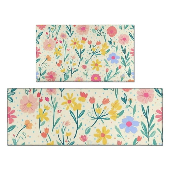 Pioneer Flower Floral Print Pattern Kitchen Rugs Sets Of 2,Anti Fatigue Kitchen Mat Rugs Non Slip Washable,Decorative Kitchen Floor Mats for Kitchen,Sink,Laundry,17"x30"+17"x47"