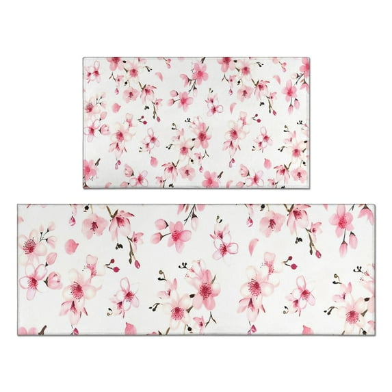 Pioneer Flower Floral Print Pattern Kitchen Rugs Sets Of 2,Anti Fatigue Kitchen Mat Rugs Non Slip Washable,Decorative Kitchen Floor Mats for Kitchen,Sink,Laundry,17"x30"+17"x47"