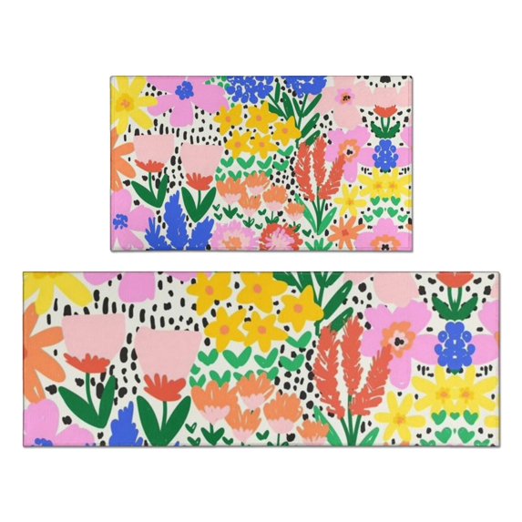 Pioneer Flower Floral Print Pattern Kitchen Rugs Sets Of 2,Anti Fatigue Kitchen Mat Rugs Non Slip Washable,Decorative Kitchen Floor Mats for Kitchen,Sink,Laundry,17"x30"+17"x47"