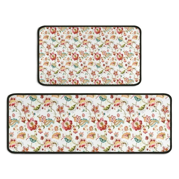Pioneer Flower Floral Print Pattern Kitchen Rugs Sets Of 2,Anti Fatigue Kitchen Mat Rugs Non Slip Washable,Decorative Kitchen Floor Mats for Kitchen,Sink,Laundry,17"X30"+17"X47"